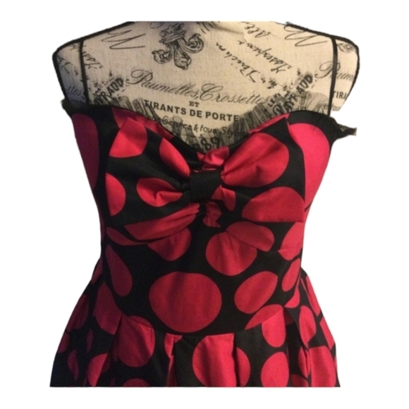 Rare Y2K Gossip Girl Party Dress Charlotte Russe Red Black Polka Dot Strapless - Picture 3 of 11
